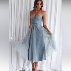 Selfie Leslie Smitten Sweetheart Neckline Chiffon Midi Dress teal